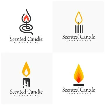 Set of Simple Burning Candle Logo Design Template. Creative Candle Logo Des.. 스톡 일러스트