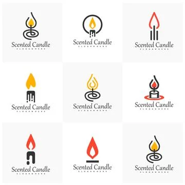 Set of Simple Burning Candle Logo Design Template. Creative Candle Logo Des.. Stock Illustration