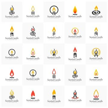 Set of Simple Burning Candle Logo Design Template. Creative Candle Logo Des.. Stock Illustration