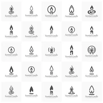 Set of Simple Burning Candle Logo Design Template. Creative Candle Logo Des.. Ilustración de archivo