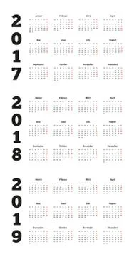 Set of simple calendars in german on 2017, 2018, 2019 years Stock Illustration