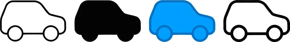 Set of Simple Car Icons in Different Styles and Colors 스톡 일러스트