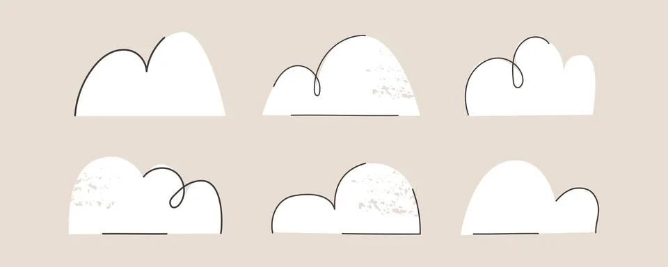 Set of simple cloud icon or collection of minimalistic white clouds isolated on Stock Illustration