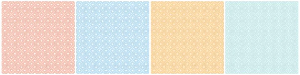 Set of simple colorful seamless patterns - delicate creative design. Vibrant Illustrazione stock