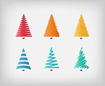 Set of simple colorful vector Christmas trees Stockillustratie