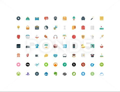 Set of simple colorfull small icons 64 pixels PSD Template