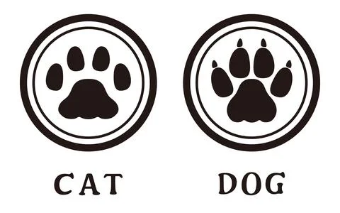 A set of simple, cute cat and dog paw print stamp illustrations. Monochrome.. Stock Illustration