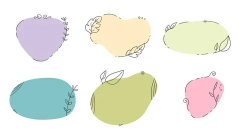 Set of simple doodle frames decorate with botanical elements and lines Stock Illustration