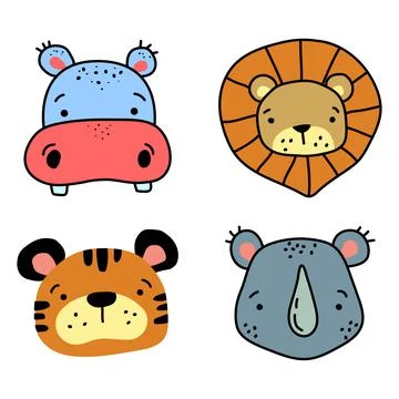 Set of simple doodle illustrations of African animals. Vector illustration Illustration
