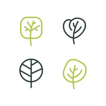 Set of simple doodle logo Tree Line Icon. Stylized monoline illustration Stock Illustration