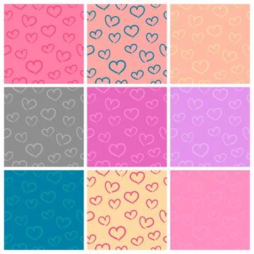 Set of simple doodle pattern with hearts Stock Illustration