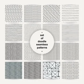 Set of simple doodle seamless patterns Stock Illustration