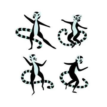 Set of simple drawn naive lemurs Stock Illustration