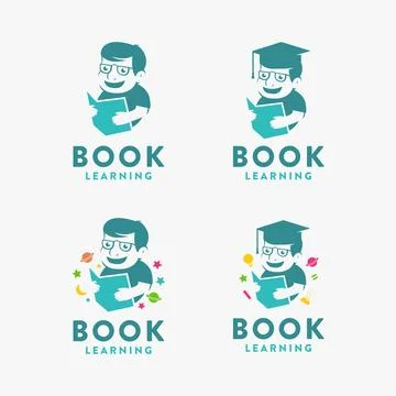 Set of simple education logo, Kid reading book logo vector icon illustration Stock Illustration