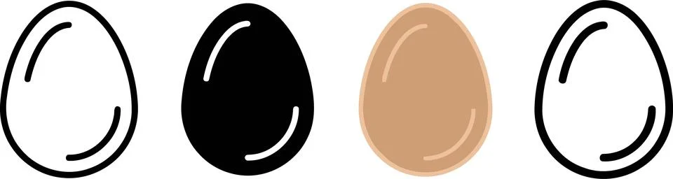 Set of Simple Egg Outline and Solid Icons in Black and Brown Stock Illustration