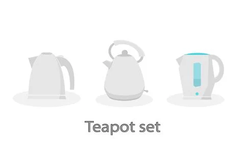 A set of simple electric kettles in gray color. Minimalistic home appliances Stock Illustration