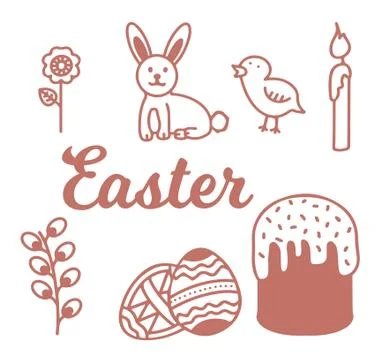 Set of simple elements for the holiday of Easter. 库存插图