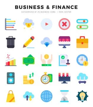 Set of simple Flat Business &amp; Finance Icons. Flat art icons pack. Vector il.. Stock Illustration