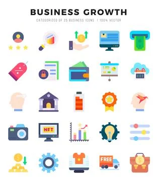 Set of simple Flat Business Growth Icons. Flat art icons pack. Vector illus.. Stock Illustration