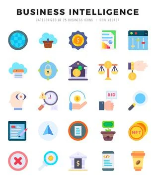 Set of simple Flat Business Intelligence Icons. Flat art icons pack. Vector.. Stock Illustration