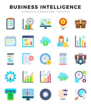 Set of simple Flat Business Intelligence Icons. Flat art icons pack. Vector.. Stock-Illustration