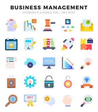 Set of simple Flat Business Management Icons. Flat art icons pack. Vector i.. Stock Illustration