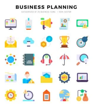 Set of simple Flat Business Planning Icons. Flat art icons pack. Vector ill.. Stock Illustration
