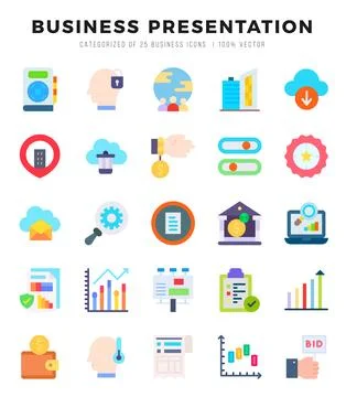 Set of simple Flat Business Presentation Icons. Flat art icons pack. Vector.. Ilustração Stock