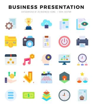 Set of simple Flat Business Presentation Icons. Flat art icons pack. Vector.. Stock Illustration