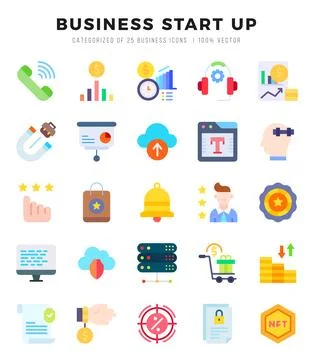 Set of simple Flat Business Start Up Icons. Flat art icons pack. Vector ill.. Stock Illustration