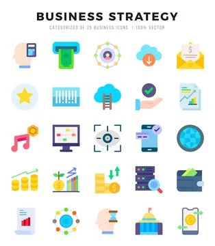Set of simple Flat Business Strategy Icons. Flat art icons pack. Vector ill.. Stock Illustration