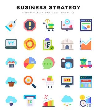 Set of simple Flat Business Strategy Icons. Flat art icons pack. Vector ill.. Stock Illustration