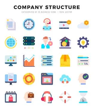 Set of simple Flat Company Structure Icons. Flat art icons pack. Vector ill.. Stock Illustration