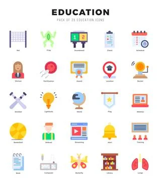 Set of simple Flat Education Icons. Flat art icons pack. Stock Illustration