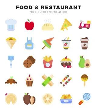 Set of simple Flat Food and Restaurant Icons. Flat art icons pack. イラスト素材
