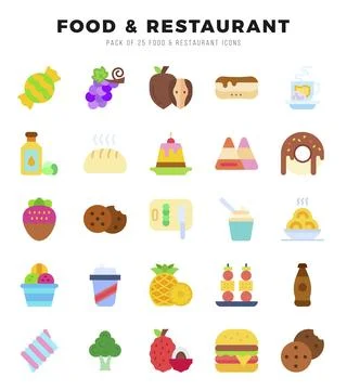Set of simple Flat Food and Restaurant Icons. Flat art icons pack. Stock Illustration