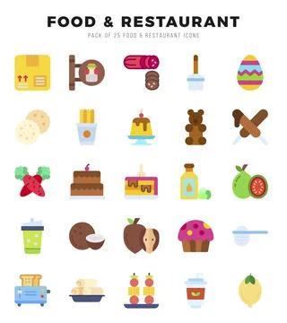 Set of simple Flat Food and Restaurant Icons. Flat art icons pack. Stock Illustration
