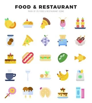 Set of simple Flat Food and Restaurant Icons. Flat art icons pack. イラスト素材