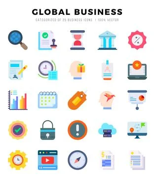 Set of simple Flat Global Business Icons. Flat art icons pack. Vector illus.. Stock Illustration