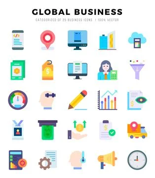 Set of simple Flat Global Business Icons. Flat art icons pack. Vector illus.. Stock Illustration