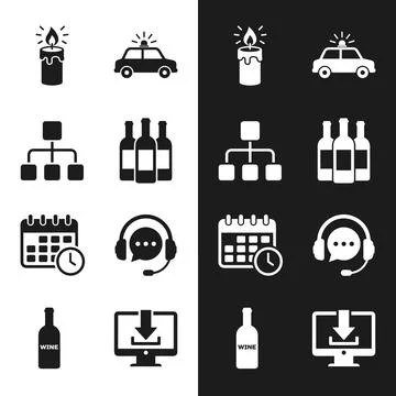 Set of simple flat icons including a burning candle, police car, organizati.. Stock Illustration