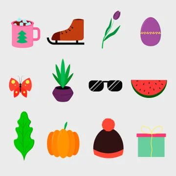 Set of simple flat icons. Vector cartoon illustrations. Isolated objects. Illustrazione stock
