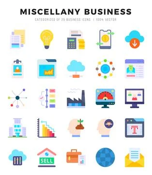 Set of simple Flat Miscellany Business Icons. Flat art icons pack. Vector i.. Stock Illustration