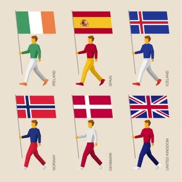 Set of simple flat people with flags of European countries Stockillustratie