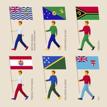 Set of simple flat people with flags of countries in Oceania 스톡 일러스트