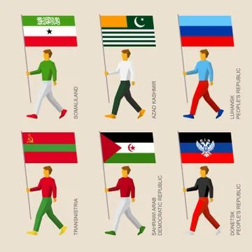 Set of simple flat people with flags of disputed territories 스톡 일러스트