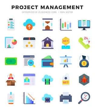 Set of simple Flat Project Management Icons. Flat art icons pack. Vector il.. Stock Illustration