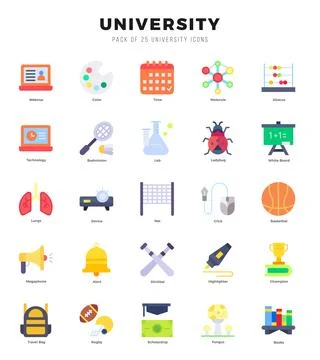 Set of simple Flat University Icons. Flat art icons pack. Stock Illustration