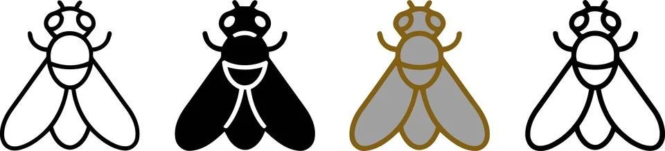 Set of Simple Fly Icons in Different Styles and Colors イラスト素材