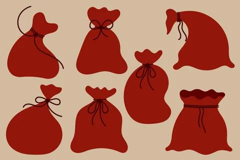 Set of simple full santa claus gift sacks. New Year red sacks. Christmas gift Stock Illustration